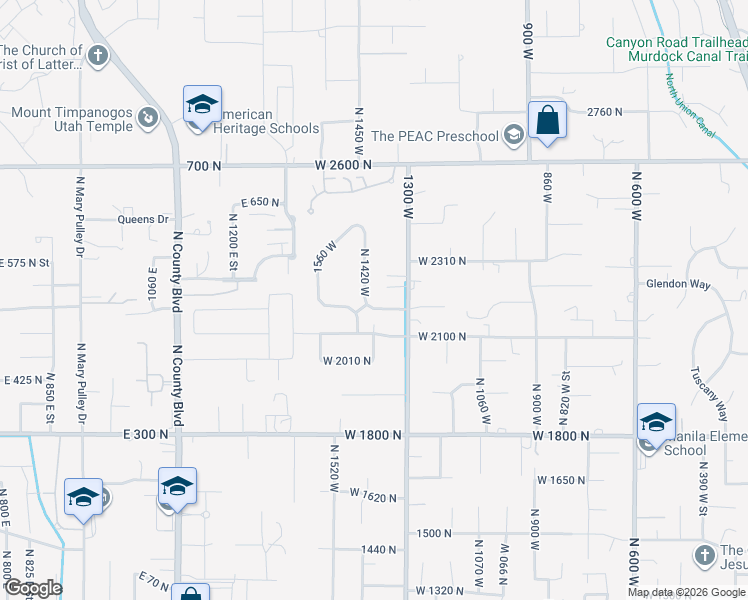 map of restaurants, bars, coffee shops, grocery stores, and more near 2198 North 1420 West in Pleasant Grove