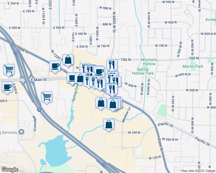 map of restaurants, bars, coffee shops, grocery stores, and more near 485 North 900 West in American Fork