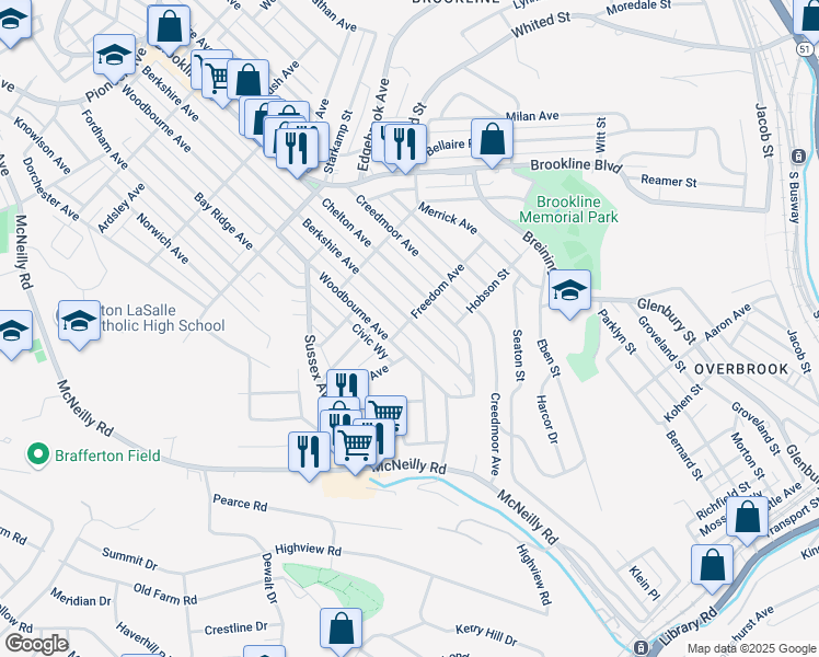 map of restaurants, bars, coffee shops, grocery stores, and more near 1509 Berkshire Avenue in Pittsburgh