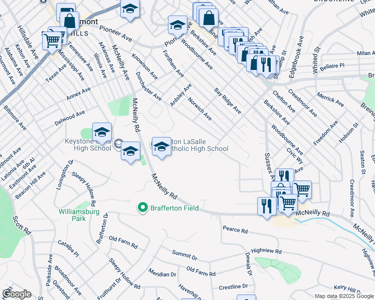 map of restaurants, bars, coffee shops, grocery stores, and more near 2812 Queensboro Ave in Pittsburgh