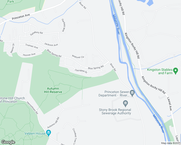 map of restaurants, bars, coffee shops, grocery stores, and more near 28 B Chicopee Drive in Princeton