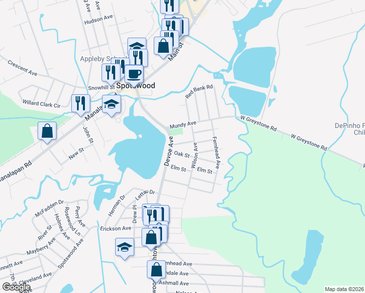 map of restaurants, bars, coffee shops, grocery stores, and more near 28 Pine Street in Spotswood