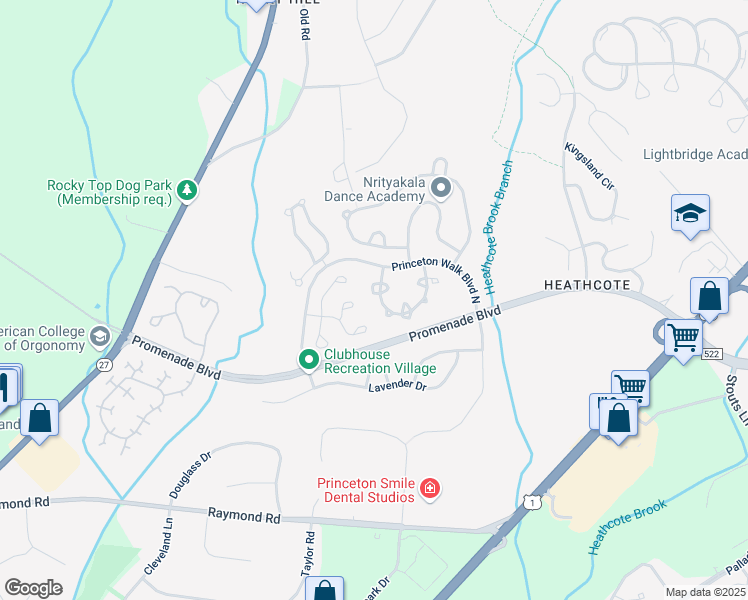 map of restaurants, bars, coffee shops, grocery stores, and more near 304 Wellington Park Drive in Princeton