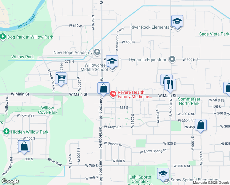 map of restaurants, bars, coffee shops, grocery stores, and more near 2196 West Main Street in Lehi