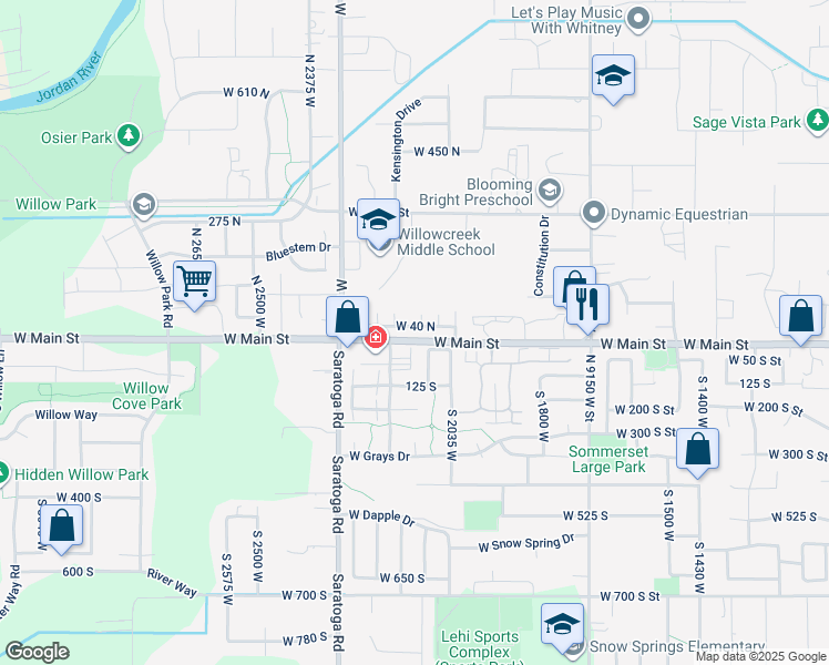 map of restaurants, bars, coffee shops, grocery stores, and more near 2178 West Main Street in Lehi