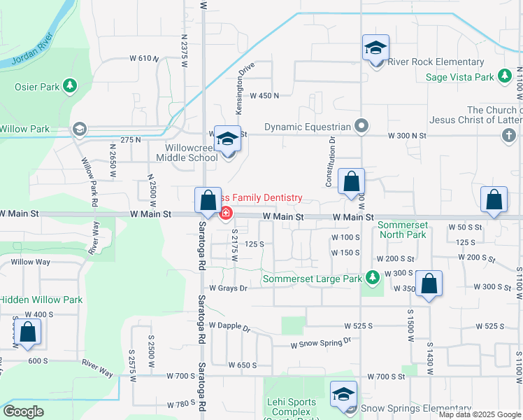 map of restaurants, bars, coffee shops, grocery stores, and more near 2162 West Main Street in Lehi
