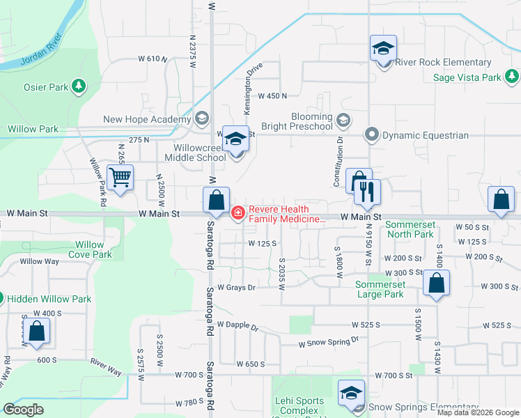 map of restaurants, bars, coffee shops, grocery stores, and more near 2178 West Main Street in Lehi