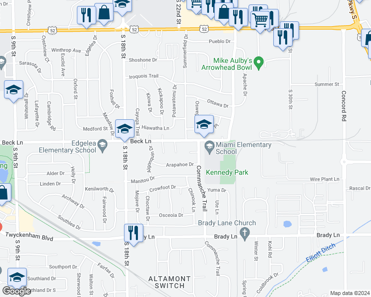 map of restaurants, bars, coffee shops, grocery stores, and more near 40 Blackfoot Ct in Lafayette