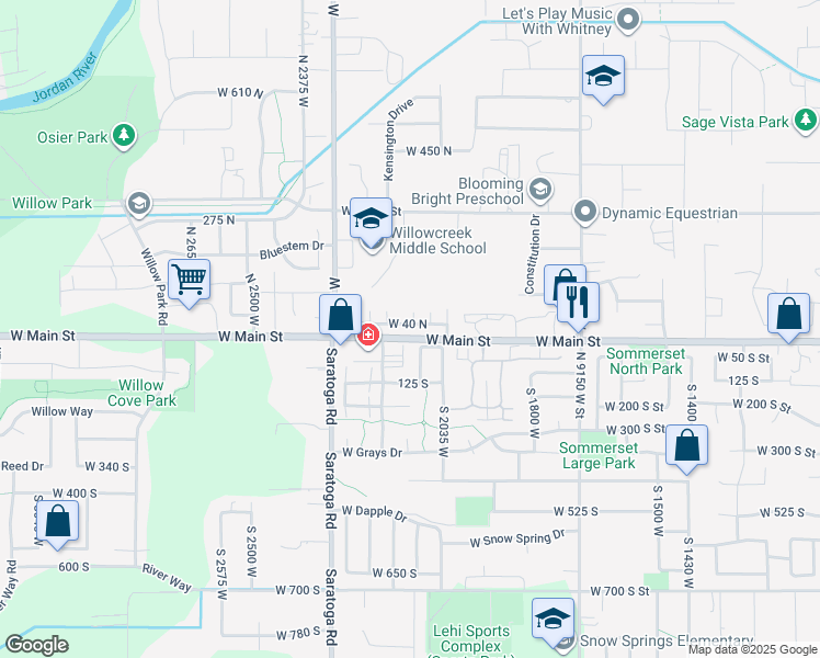 map of restaurants, bars, coffee shops, grocery stores, and more near 2178 West 40 North in Lehi