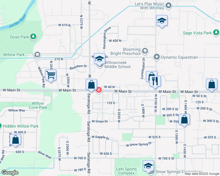 map of restaurants, bars, coffee shops, grocery stores, and more near 2178 West Main Street in Lehi