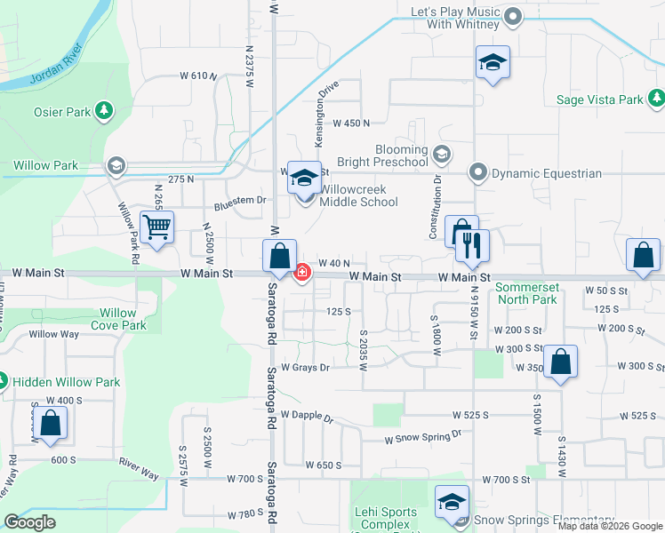 map of restaurants, bars, coffee shops, grocery stores, and more near 2178 West 40 North in Lehi