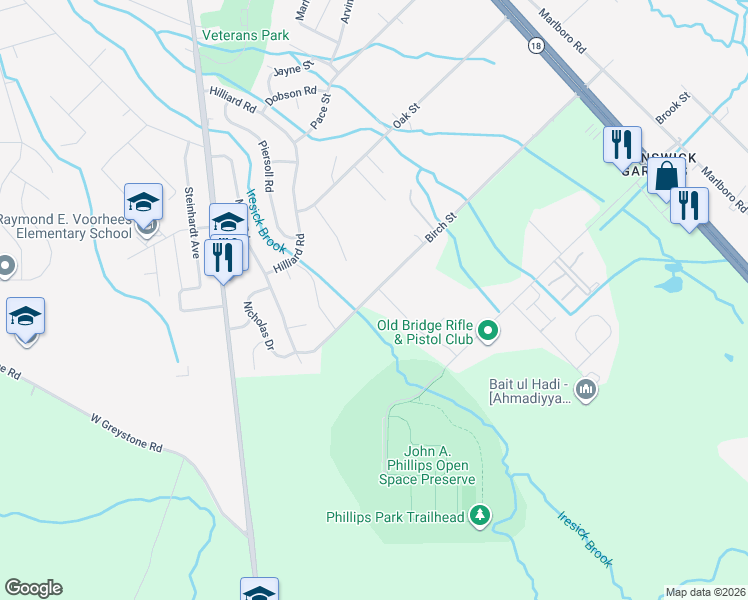 map of restaurants, bars, coffee shops, grocery stores, and more near 202 Jon Street in Old Bridge