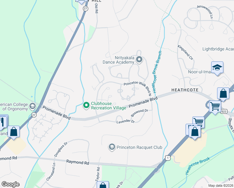 map of restaurants, bars, coffee shops, grocery stores, and more near 304 Wellington Park Drive in Princeton