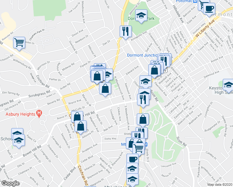 map of restaurants, bars, coffee shops, grocery stores, and more near 28 Wasson Place in Pittsburgh