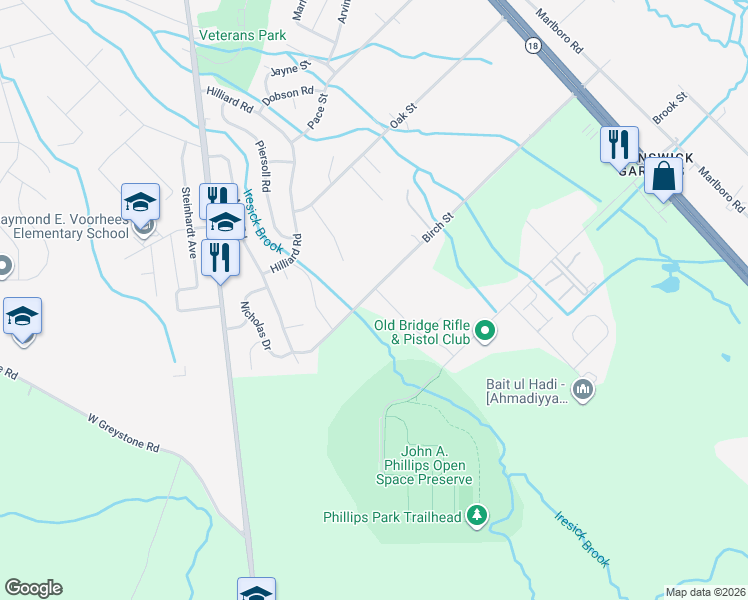 map of restaurants, bars, coffee shops, grocery stores, and more near 202 Jon Street in Old Bridge
