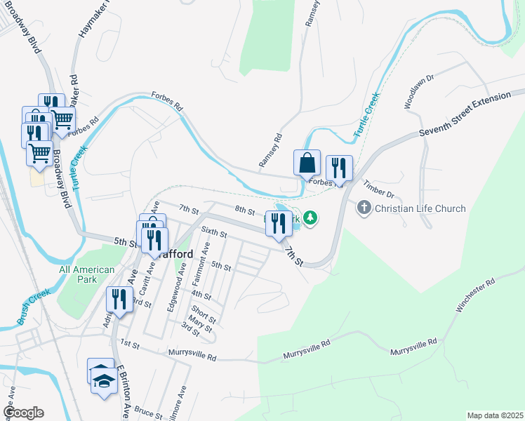 map of restaurants, bars, coffee shops, grocery stores, and more near 851 8th St in Trafford