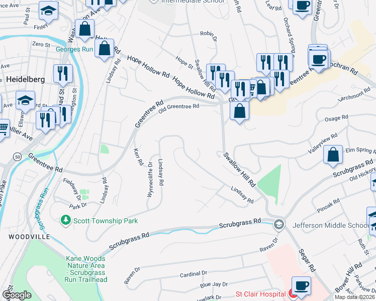 map of restaurants, bars, coffee shops, grocery stores, and more near 906 Lindsay Road in Carnegie