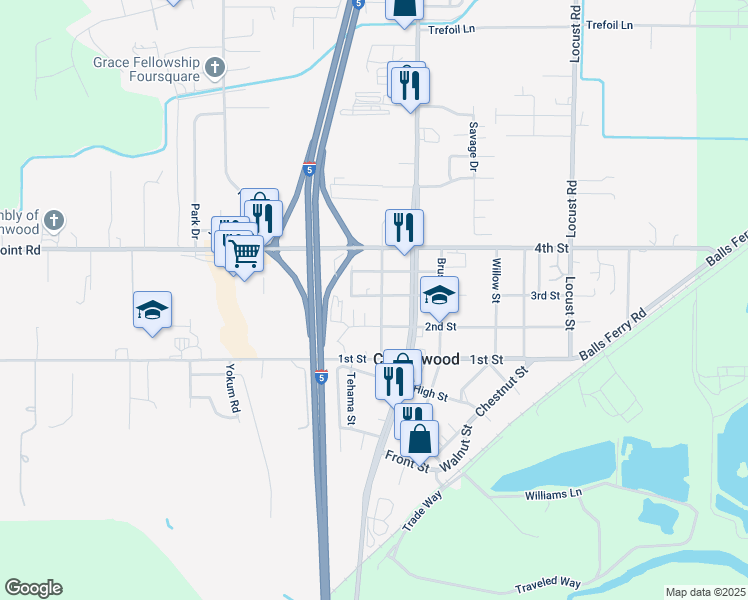 map of restaurants, bars, coffee shops, grocery stores, and more near 3424 Park Way in Cottonwood
