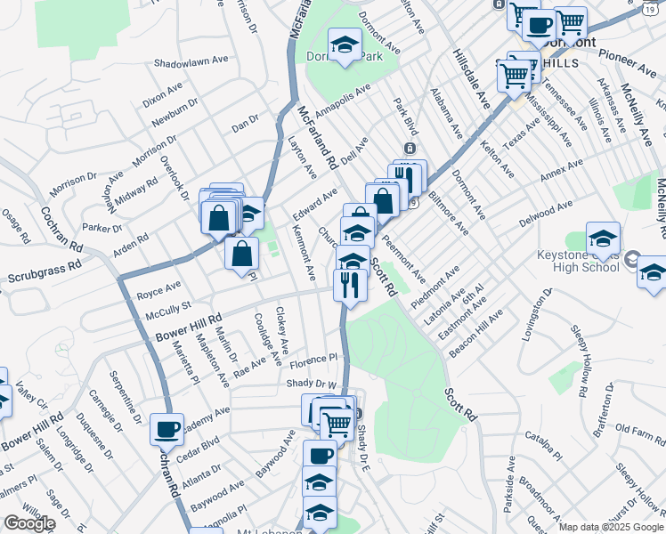 map of restaurants, bars, coffee shops, grocery stores, and more near 315 Lavina Avenue in Pittsburgh