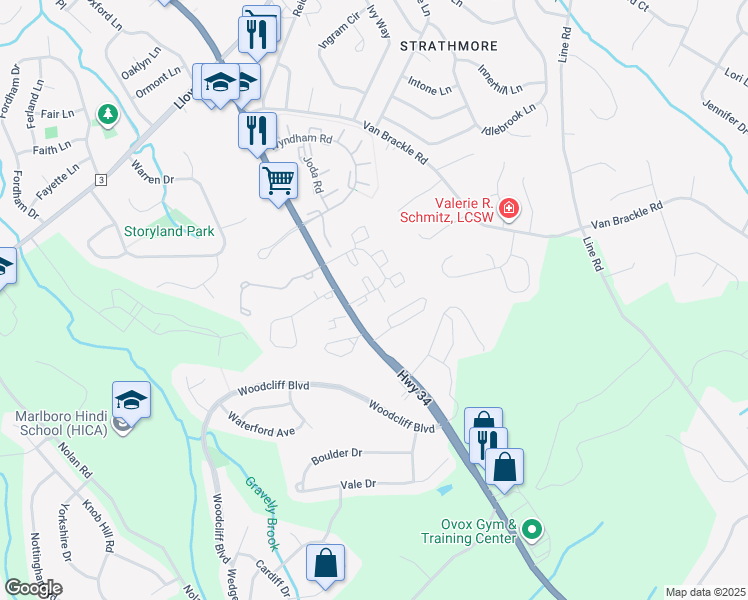 map of restaurants, bars, coffee shops, grocery stores, and more near 1508 Wellington Place in Matawan