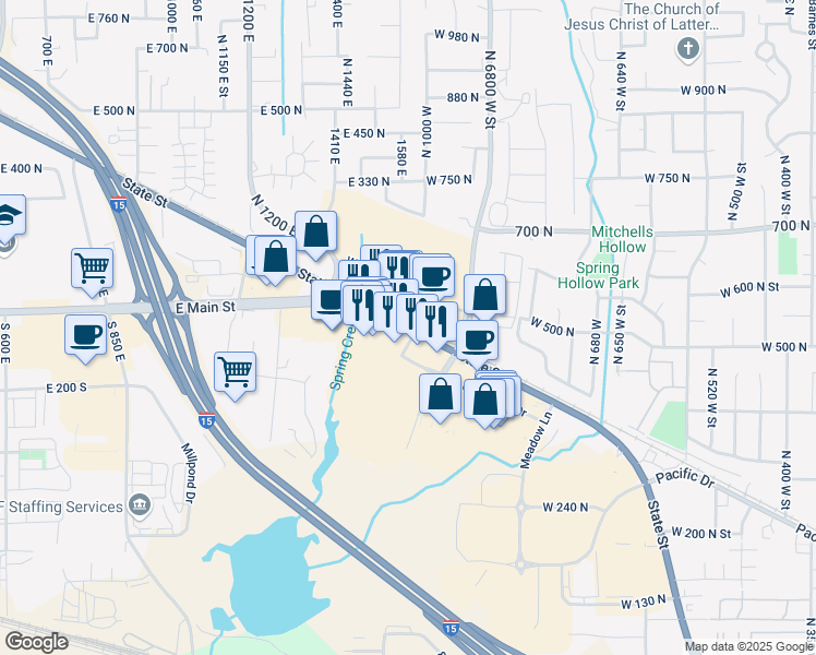map of restaurants, bars, coffee shops, grocery stores, and more near 987 West State Road in American Fork