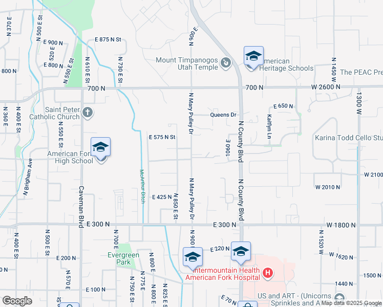 map of restaurants, bars, coffee shops, grocery stores, and more near 522 North 900 East in American Fork