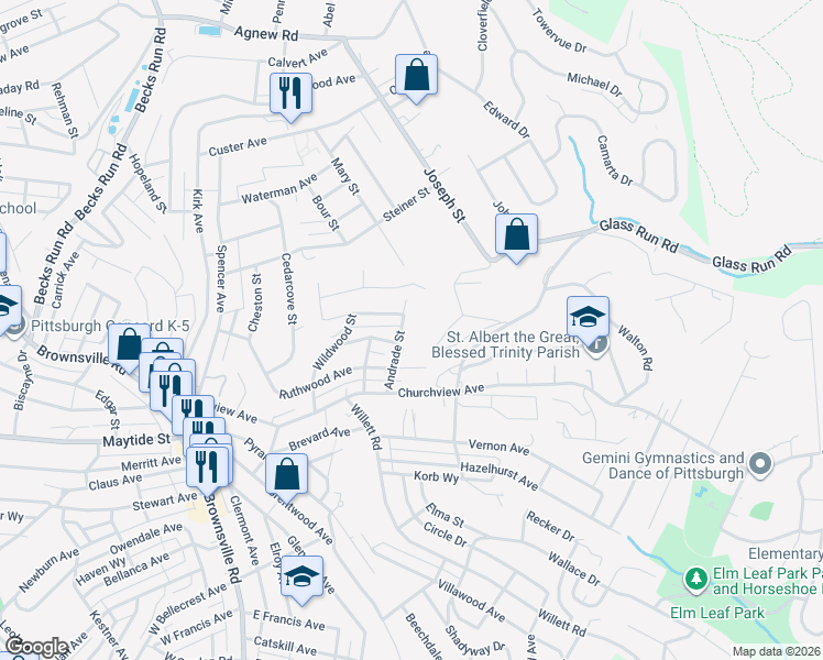 map of restaurants, bars, coffee shops, grocery stores, and more near 3037 Roland in Pittsburgh