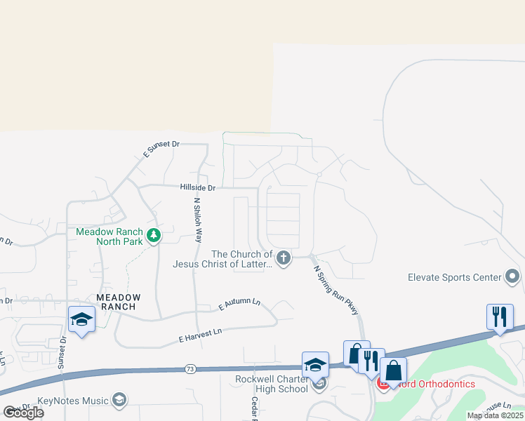 map of restaurants, bars, coffee shops, grocery stores, and more near 9745 Bridge Street in Eagle Mountain