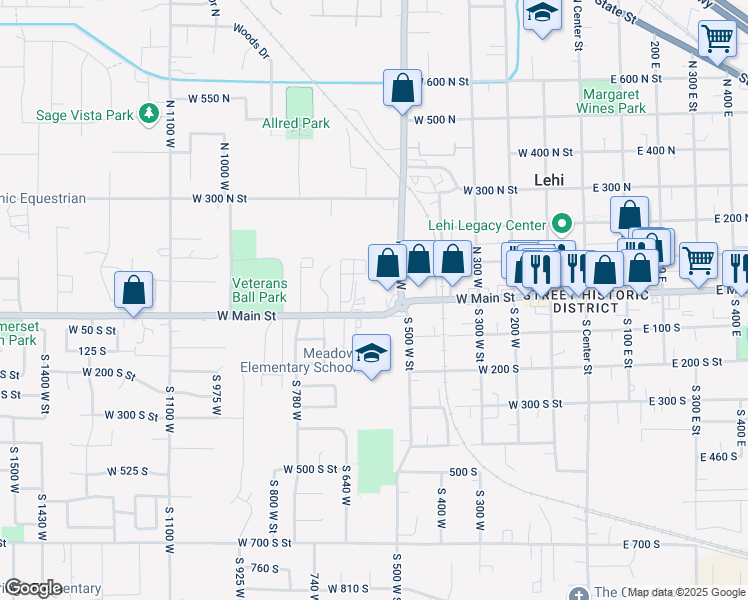 map of restaurants, bars, coffee shops, grocery stores, and more near 564 West Main Street in Lehi