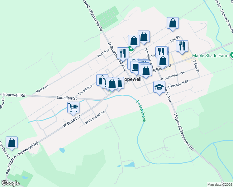 map of restaurants, bars, coffee shops, grocery stores, and more near 47 West Broad Street in Hopewell