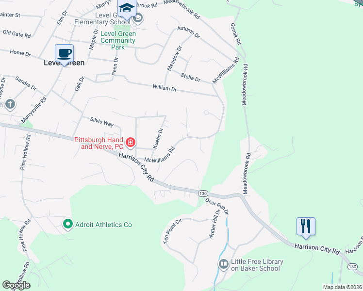 map of restaurants, bars, coffee shops, grocery stores, and more near 255 McWilliams Road in Trafford