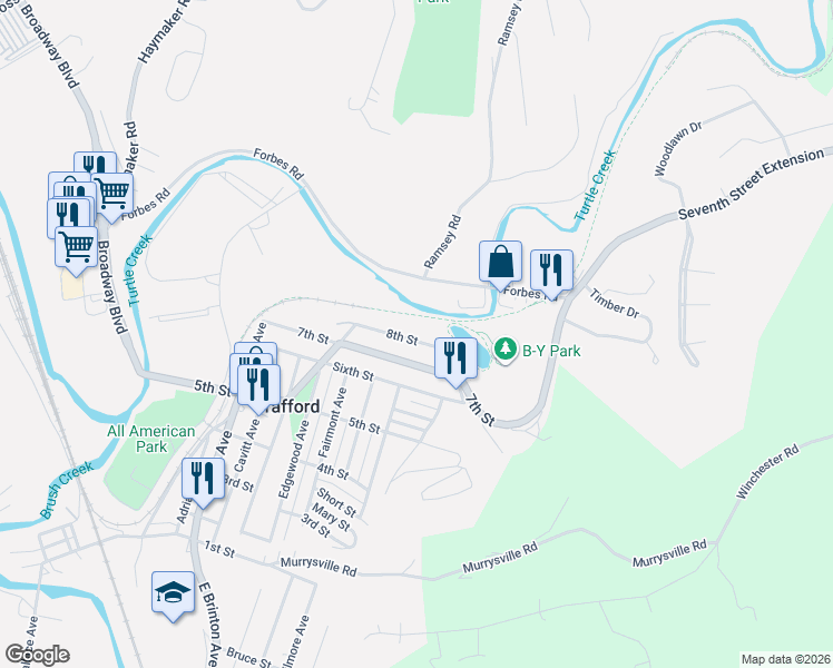 map of restaurants, bars, coffee shops, grocery stores, and more near 851 8th Street in Trafford