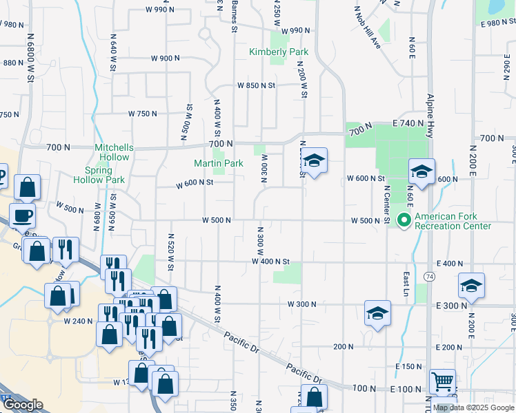 map of restaurants, bars, coffee shops, grocery stores, and more near 540 North 300 West in American Fork