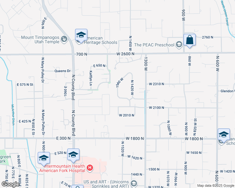 map of restaurants, bars, coffee shops, grocery stores, and more near 2202 1560 West in Pleasant Grove