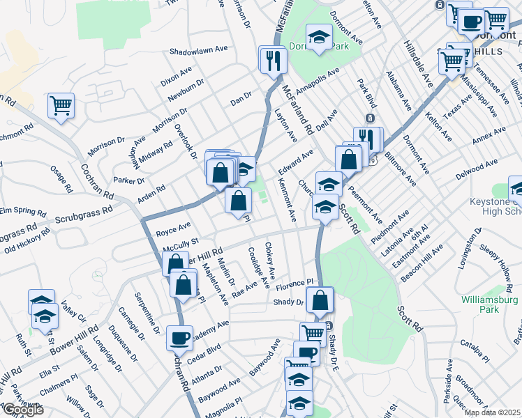 map of restaurants, bars, coffee shops, grocery stores, and more near 39 Wasson Place in Pittsburgh