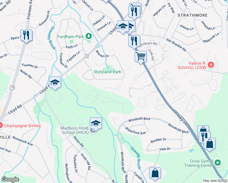 map of restaurants, bars, coffee shops, grocery stores, and more near 27 Waverly Place in Monmouth County