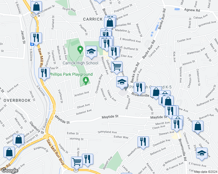 map of restaurants, bars, coffee shops, grocery stores, and more near 2311 Almont Street in Pittsburgh