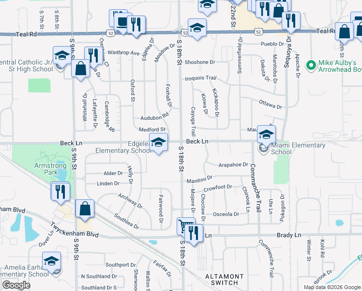 map of restaurants, bars, coffee shops, grocery stores, and more near in Lafayette