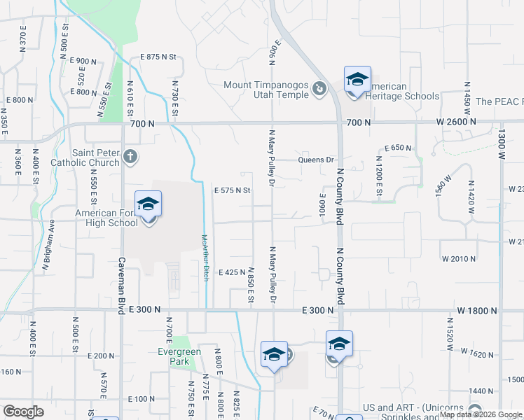map of restaurants, bars, coffee shops, grocery stores, and more near 874 East 530 North Street in American Fork