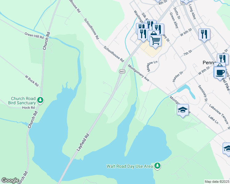 map of restaurants, bars, coffee shops, grocery stores, and more near Route 663 in Pennsburg