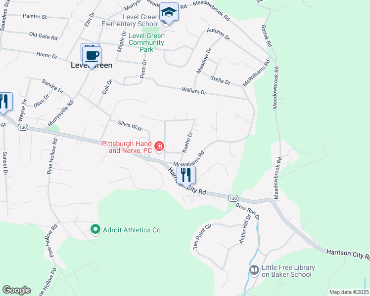 map of restaurants, bars, coffee shops, grocery stores, and more near 210 Kuehn Drive in Trafford
