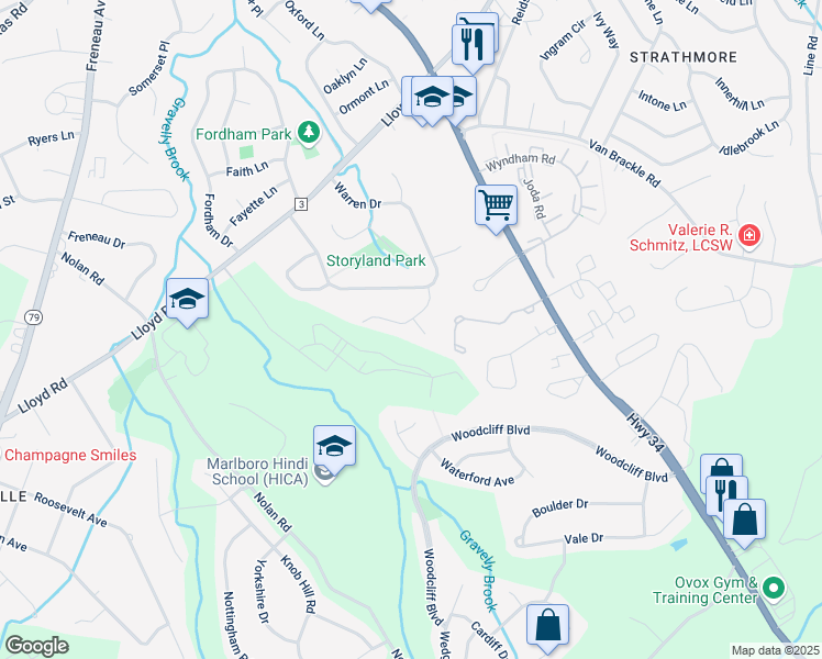 map of restaurants, bars, coffee shops, grocery stores, and more near 27 Waverly Place in Monmouth County