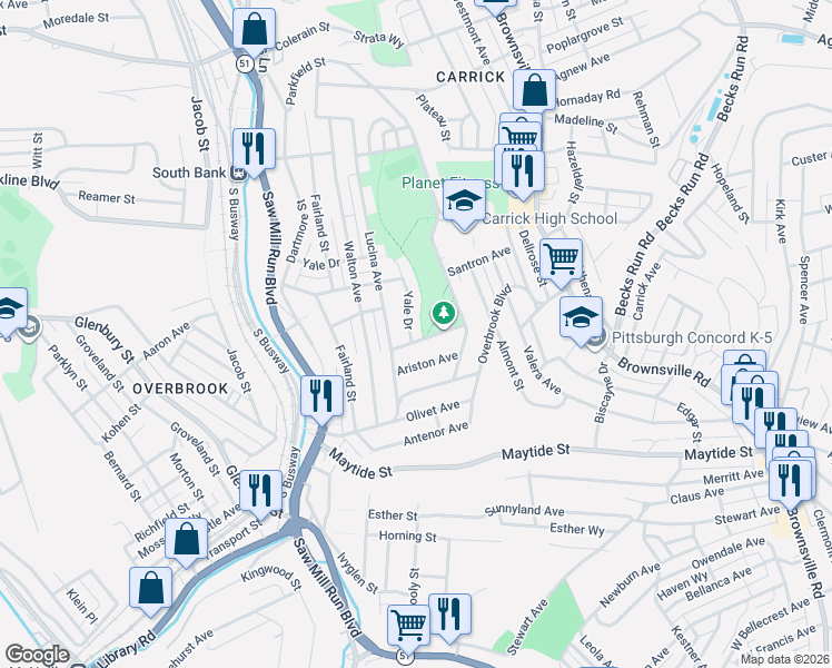 map of restaurants, bars, coffee shops, grocery stores, and more near 2243 Lucina Avenue in Pittsburgh