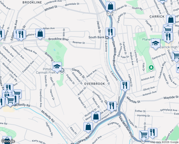 map of restaurants, bars, coffee shops, grocery stores, and more near 106 Briggs Street in Pittsburgh