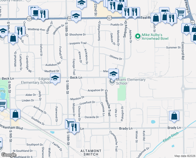 map of restaurants, bars, coffee shops, grocery stores, and more near 40 Blackfoot Court in Lafayette