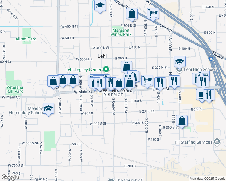 map of restaurants, bars, coffee shops, grocery stores, and more near in Lehi