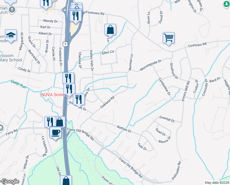 map of restaurants, bars, coffee shops, grocery stores, and more near 2 Firethorn Road in Old Bridge
