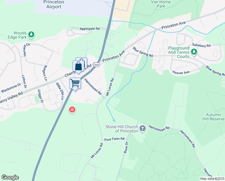 map of restaurants, bars, coffee shops, grocery stores, and more near 851 Mount Lucas Road in Princeton