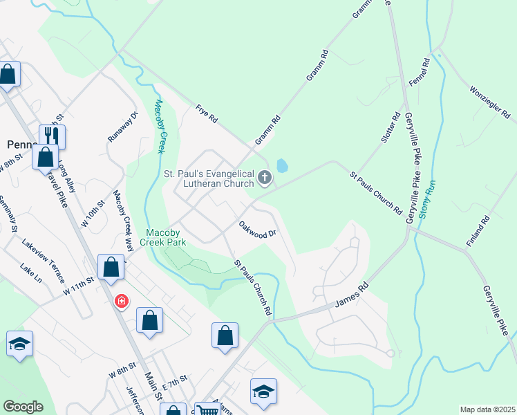 map of restaurants, bars, coffee shops, grocery stores, and more near 1037 Creekview Drive in Pennsburg