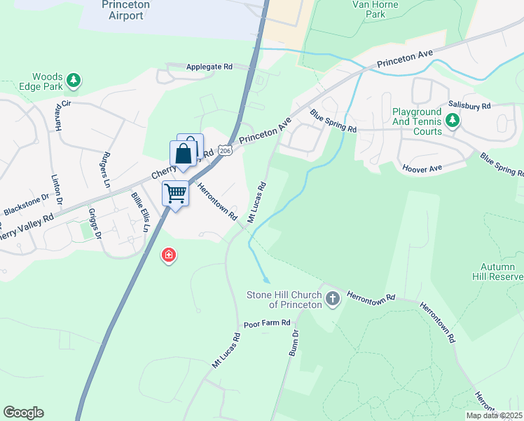 map of restaurants, bars, coffee shops, grocery stores, and more near 851 Mount Lucas Road in Princeton